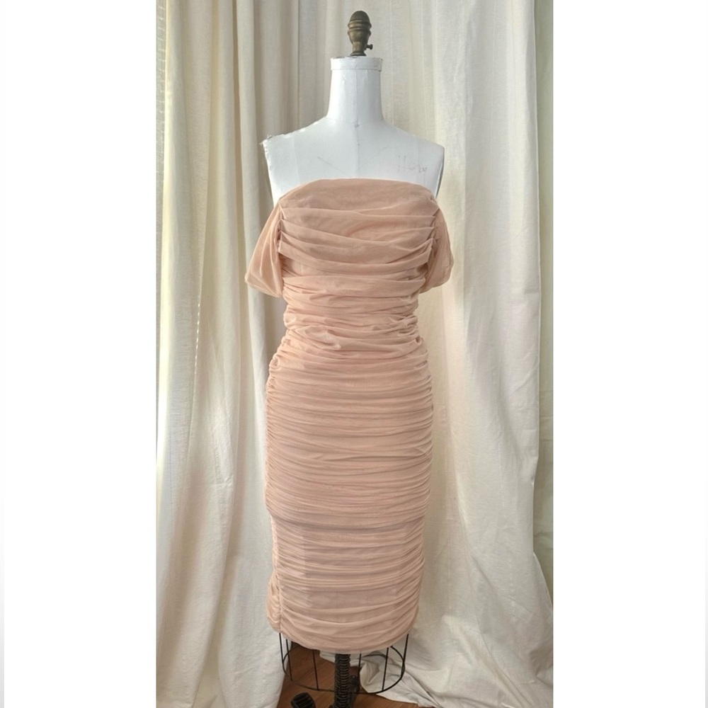Off-Shoulder Ruched Dress in Blush